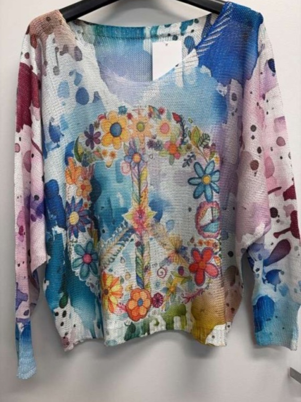 Multicolor Floral Peace Sign Lightweight Women's Sweater Loowee